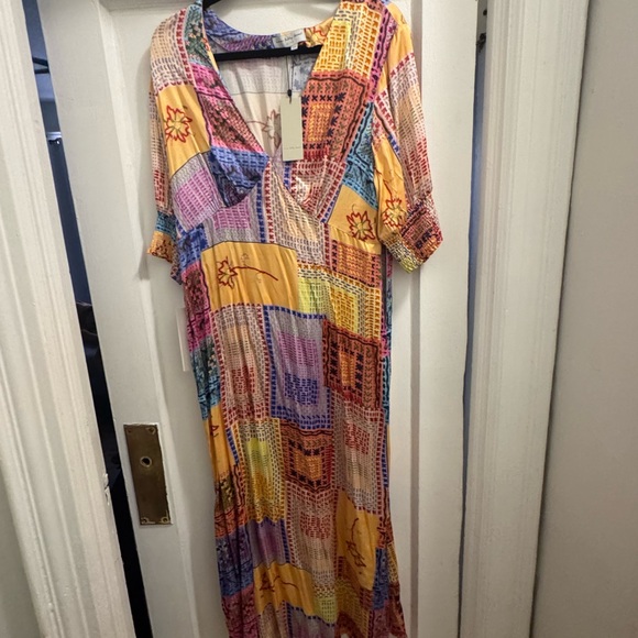 Never Fully Dressed Pink and Blue Puff Sleeve Maxi Sundress - Picture 3 of 5